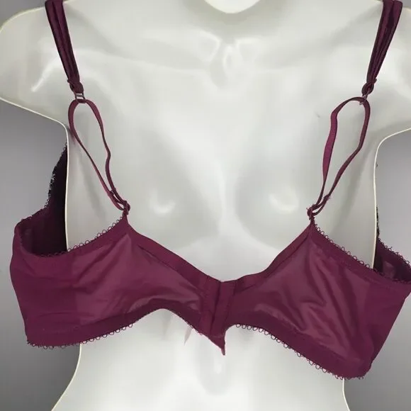 CaciqueWomen's Maroon/Burgundy Embroidered Lace Lined Padded Bra Size 40DD - Picture 12 of 12